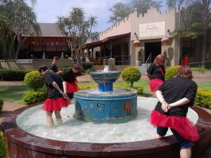 Corporate quest contestants in Bagdad Centre Fountain